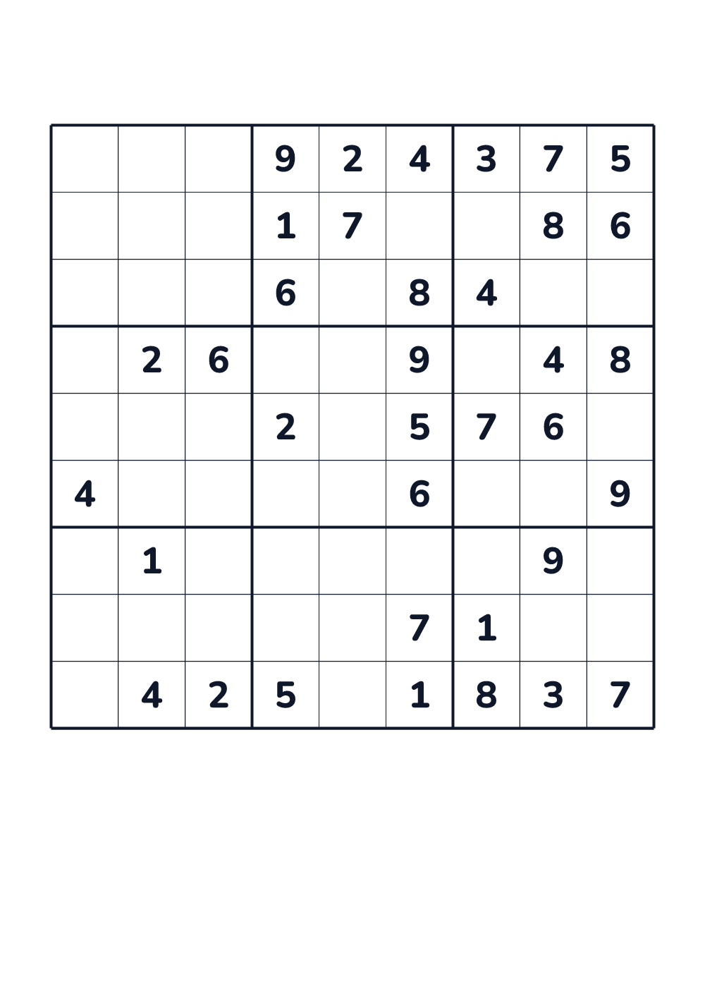 Sudoku 9x9 for kids age 8-10 (printable)