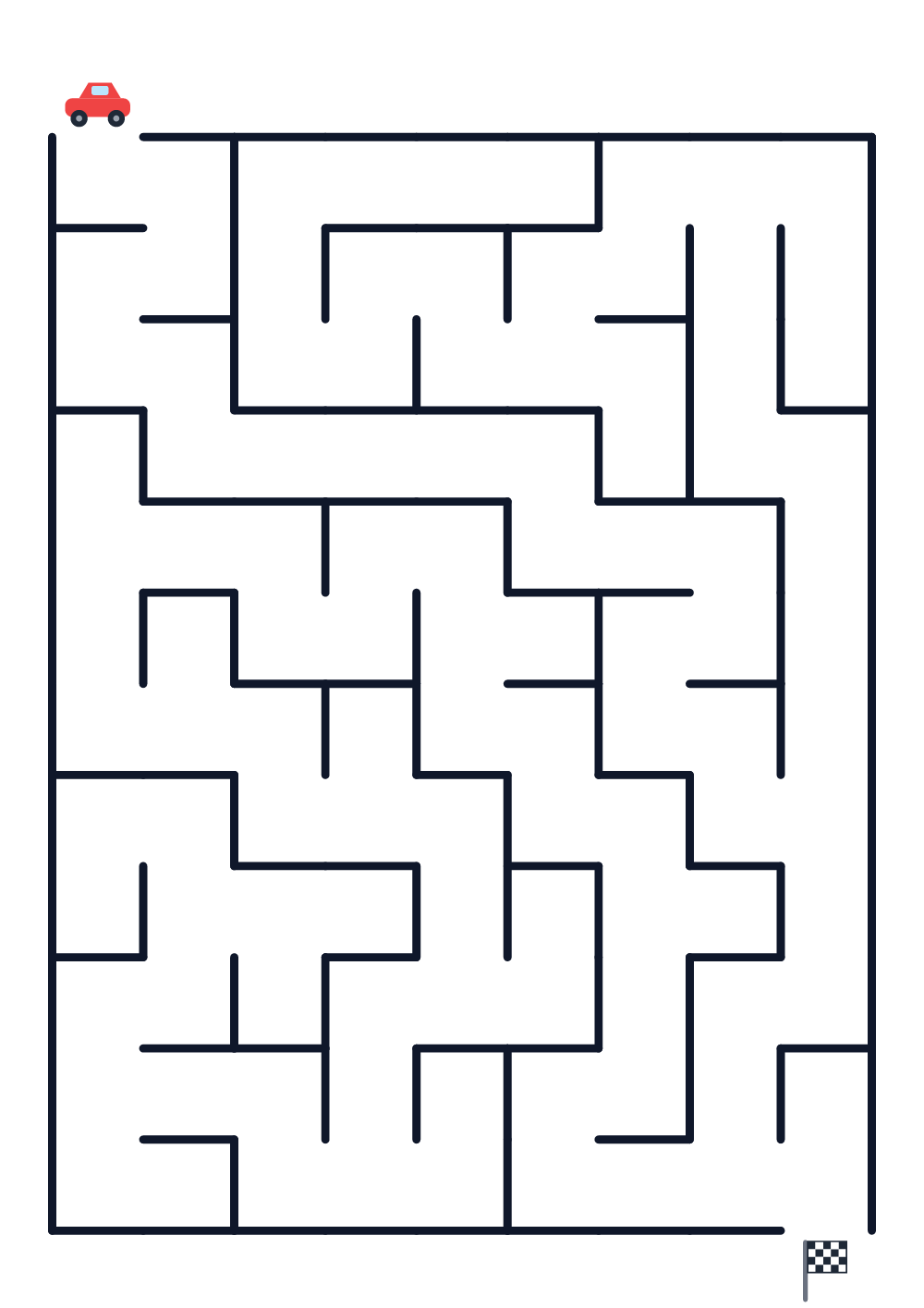 Maze for kids age 4-5 — car and finish flag (printable)