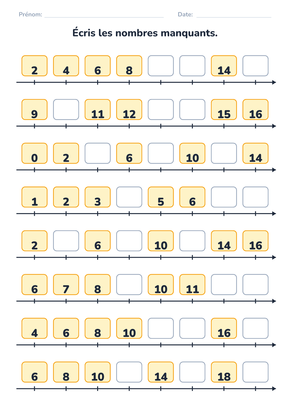Nombres manquants (moyen, à imprimer)
