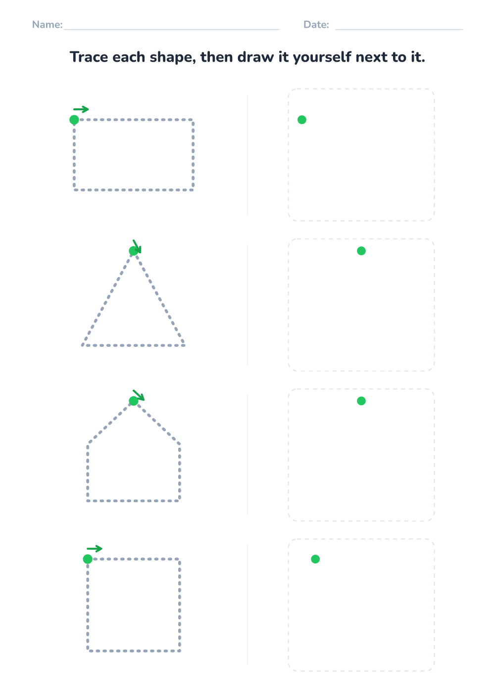 Shape tracing worksheet (medium, printable)