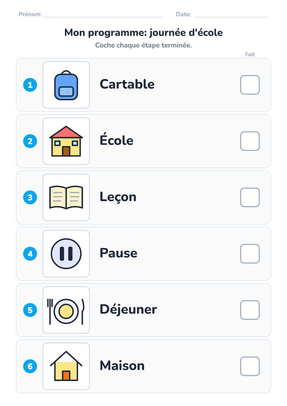Emploi du temps visuel — journée d'école (moyen, à imprimer)