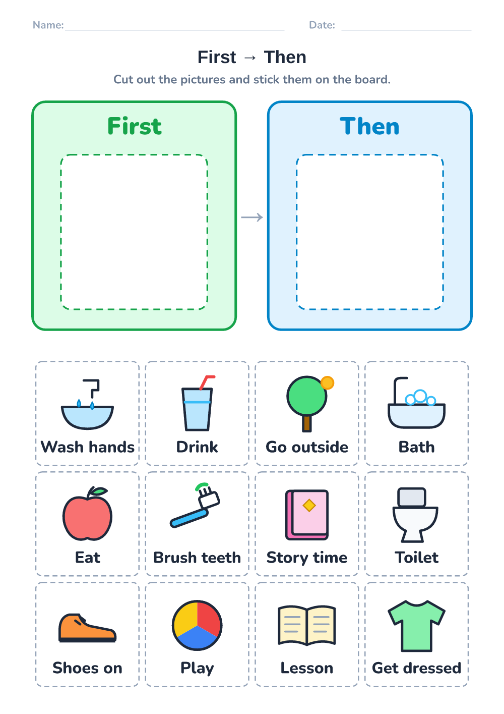 Visual schedule — first – then (hard, printable)