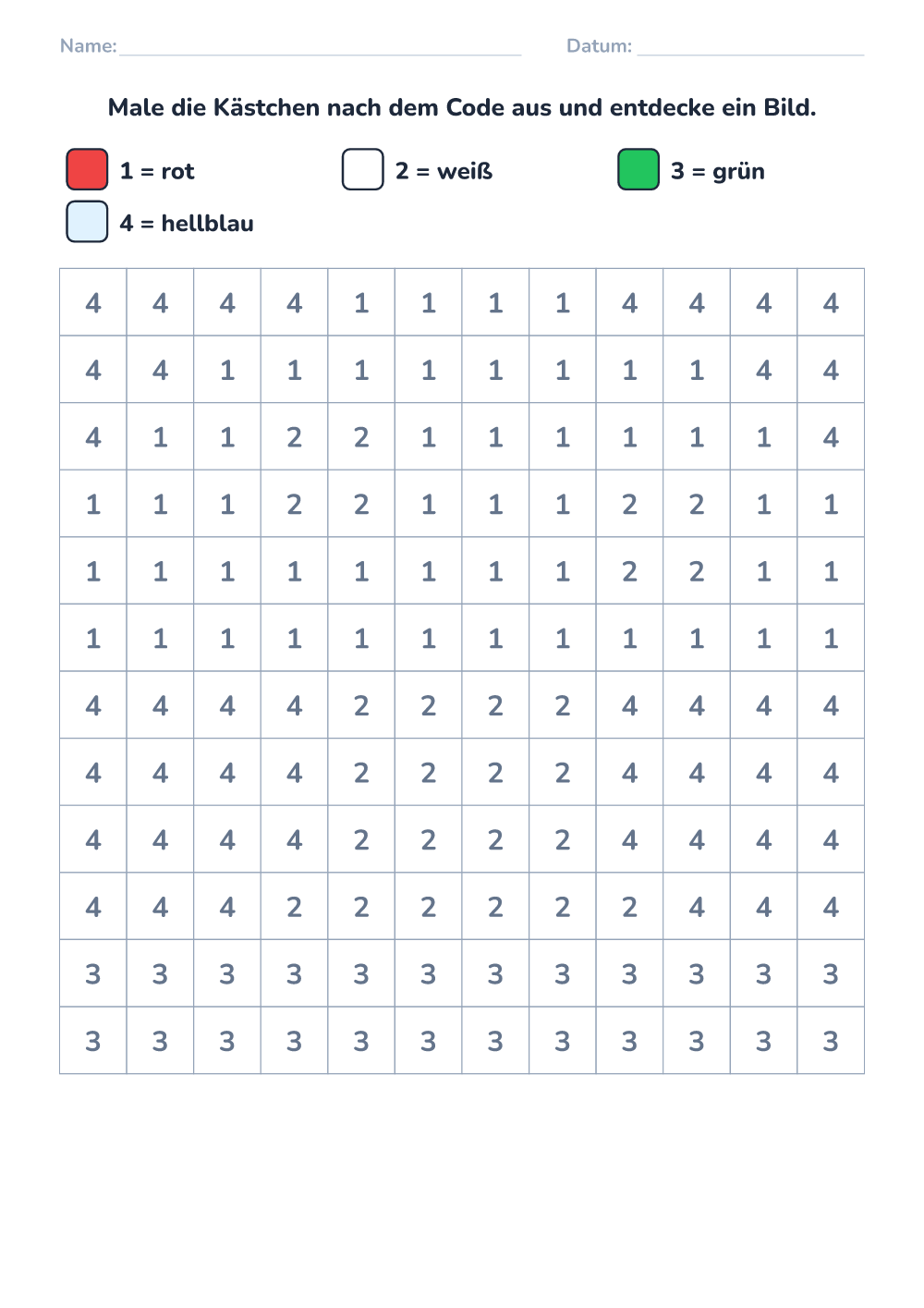Malen nach Code (mittel, zum Ausdrucken)