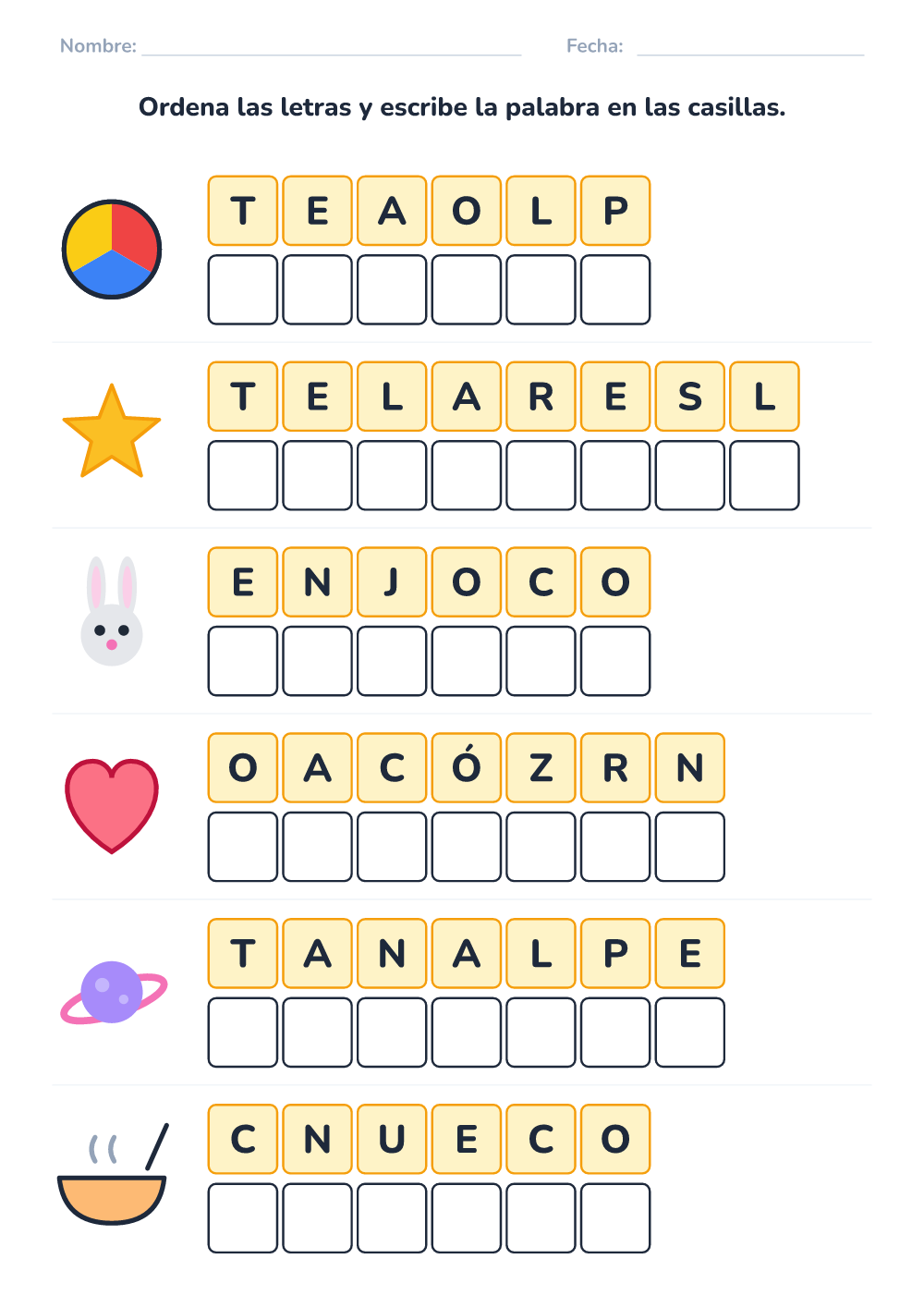 Letras desordenadas (difícil, para imprimir)
