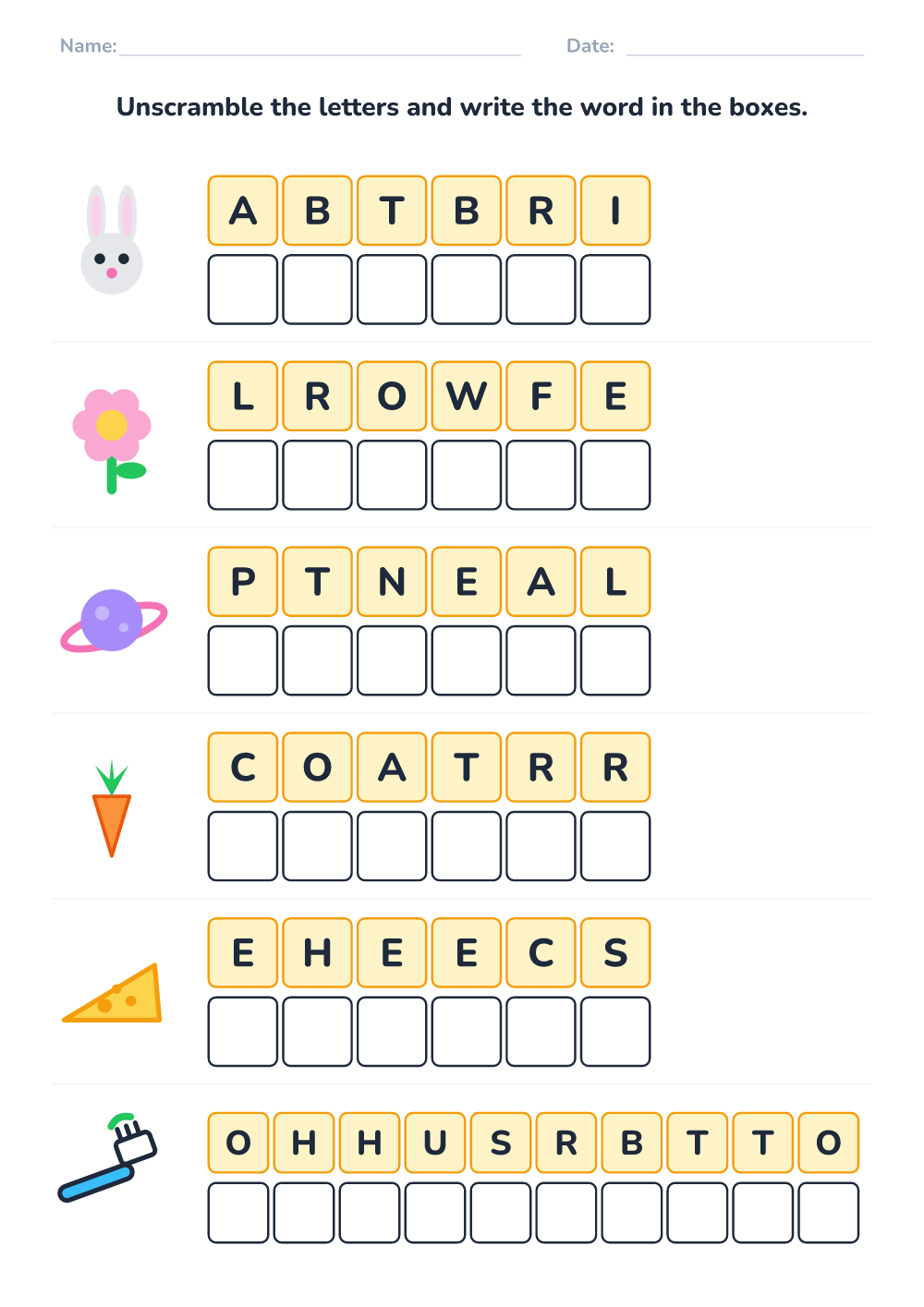 Scrambled words (hard, printable)