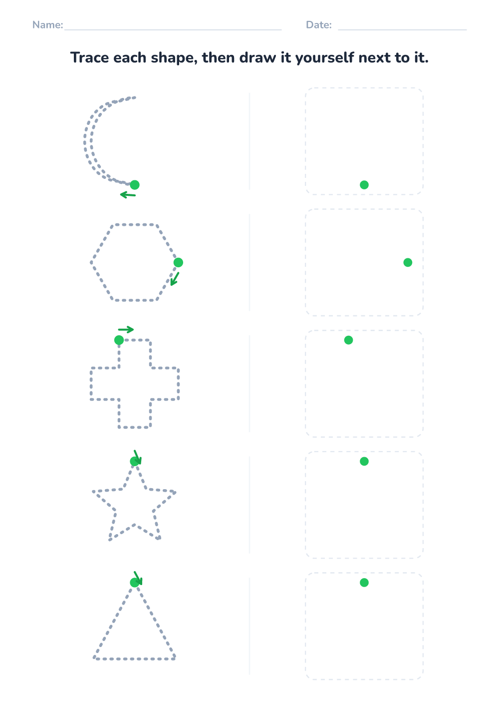 Shape tracing worksheet (hard, printable)