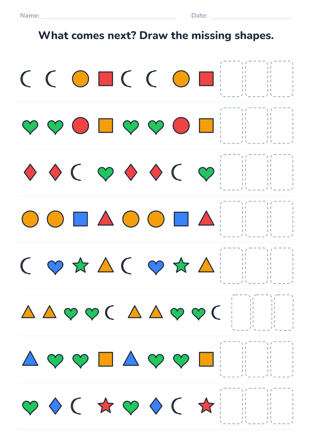 Complete the pattern (hard, printable)