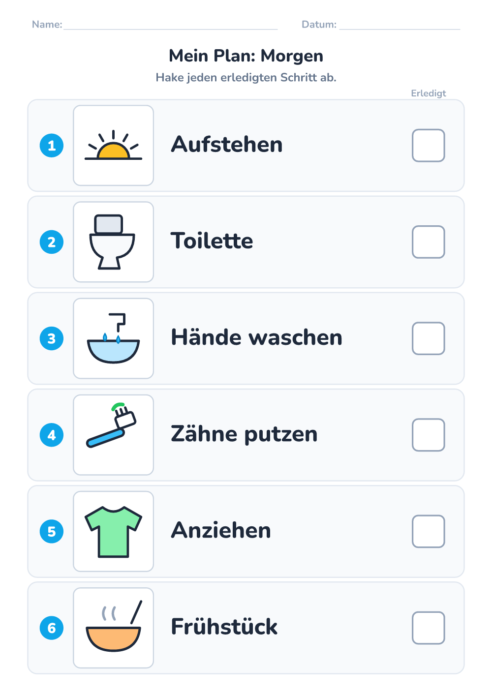 Bilder-Tagesplan — Morgen (mittel, zum Ausdrucken)