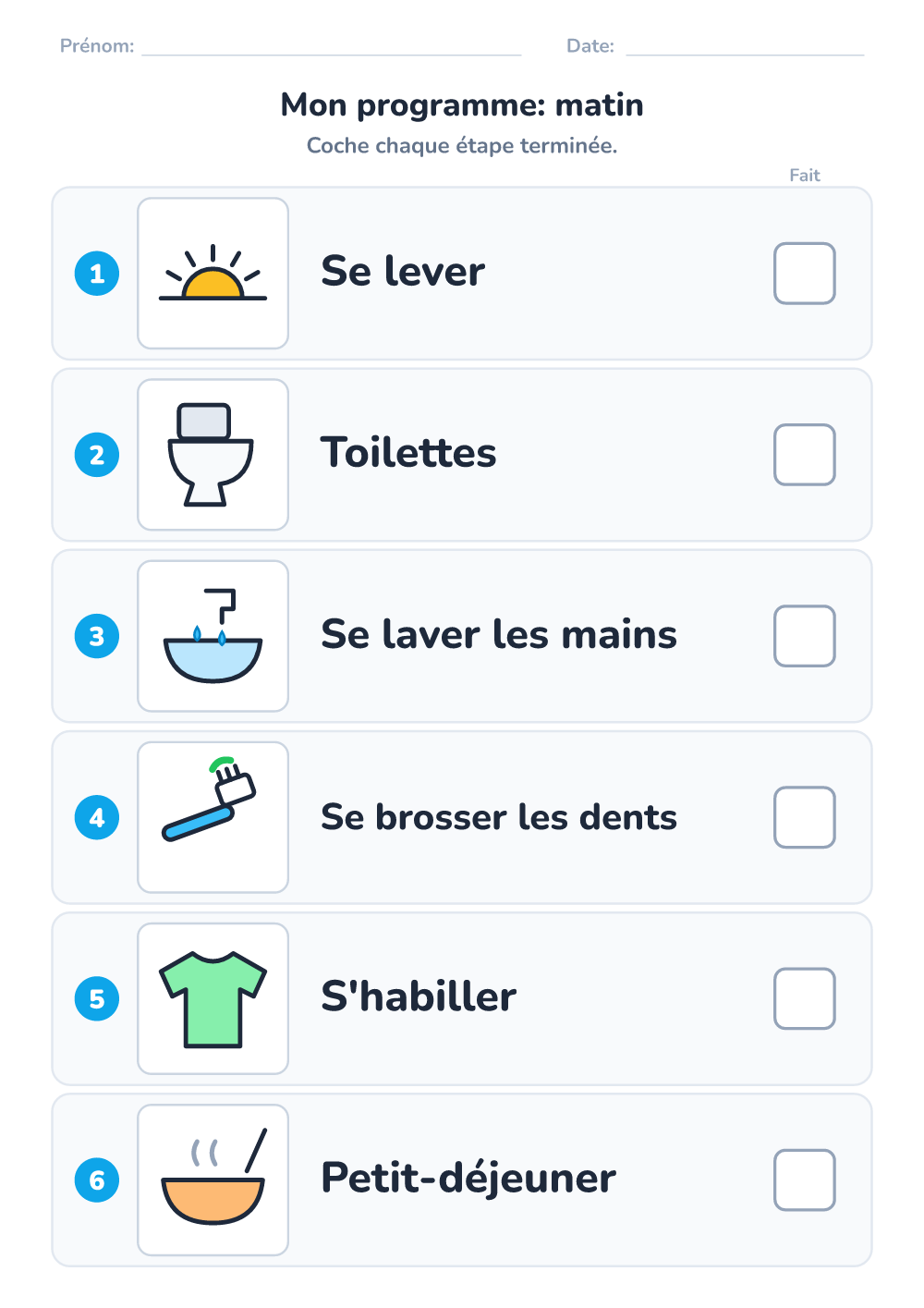 Emploi du temps visuel — matin (moyen, à imprimer)
