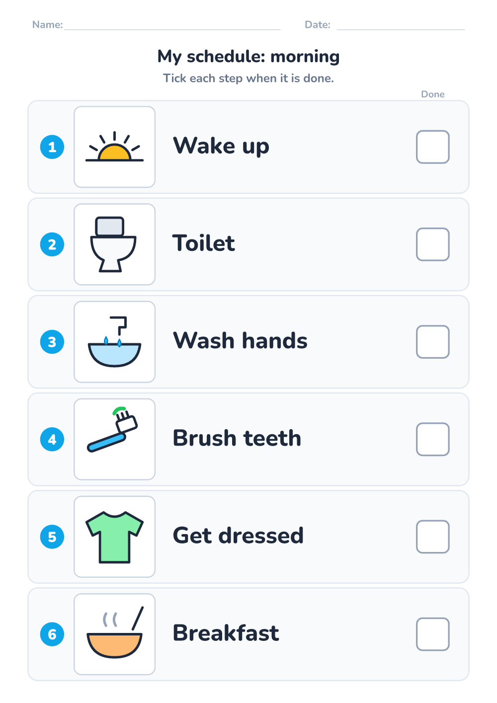 Visual schedule — morning (medium, printable)