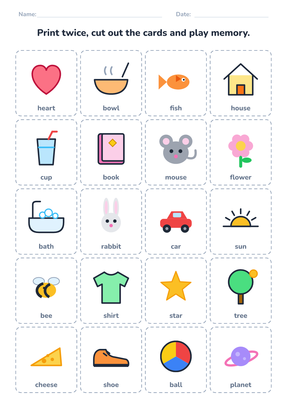 Memory game to cut out (hard, printable)