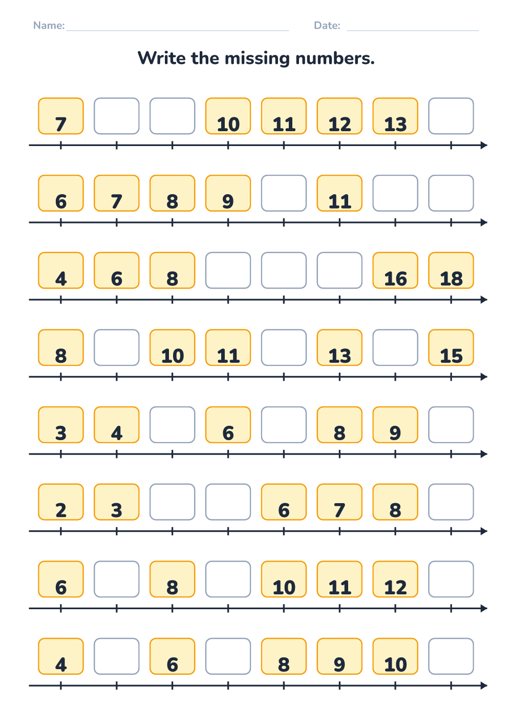 Missing numbers (medium, printable)