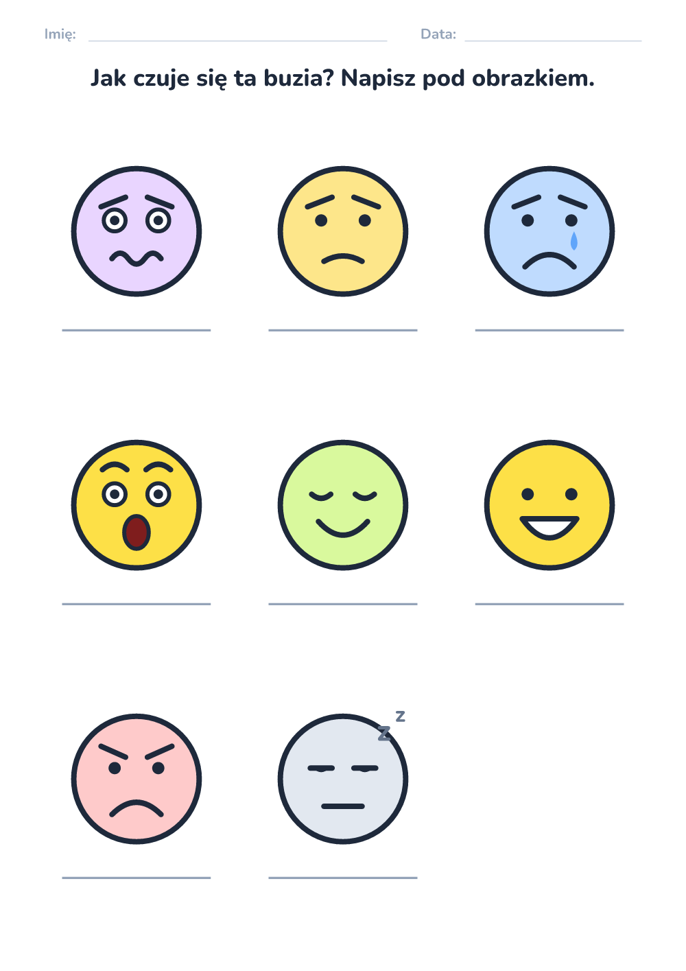 Emocje – karta pracy — nazwij emocję (trudny, do druku)