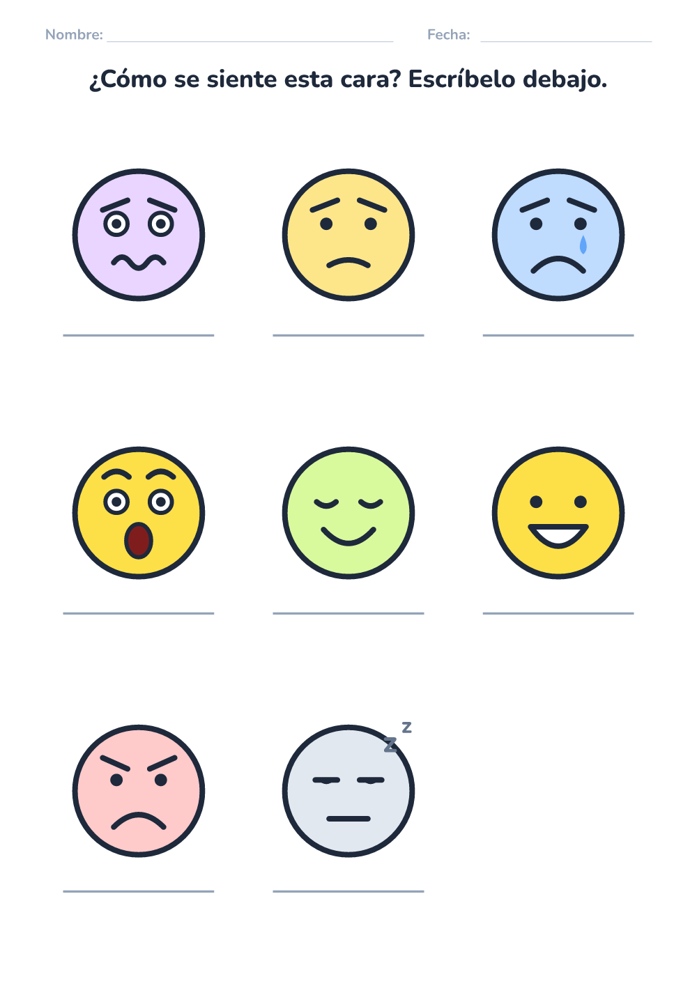 Emociones – ficha — nombra la emoción (difícil, para imprimir)