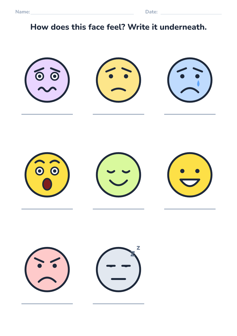 Emotions worksheet — name the feeling (hard, printable)