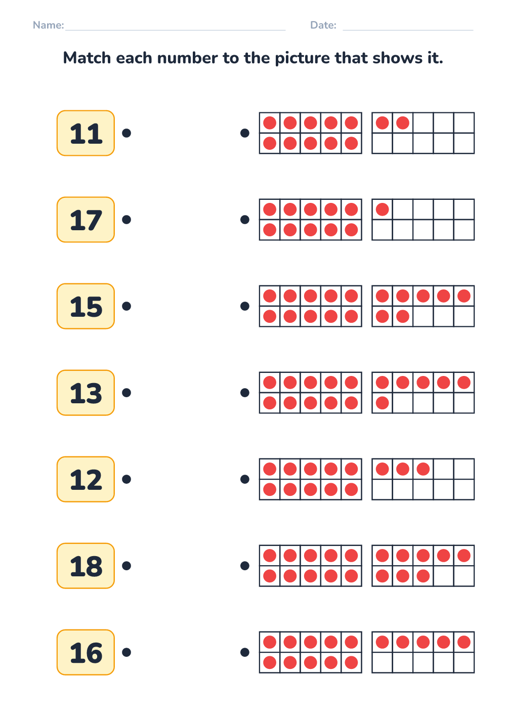 Match numbers and dots (hard, printable)