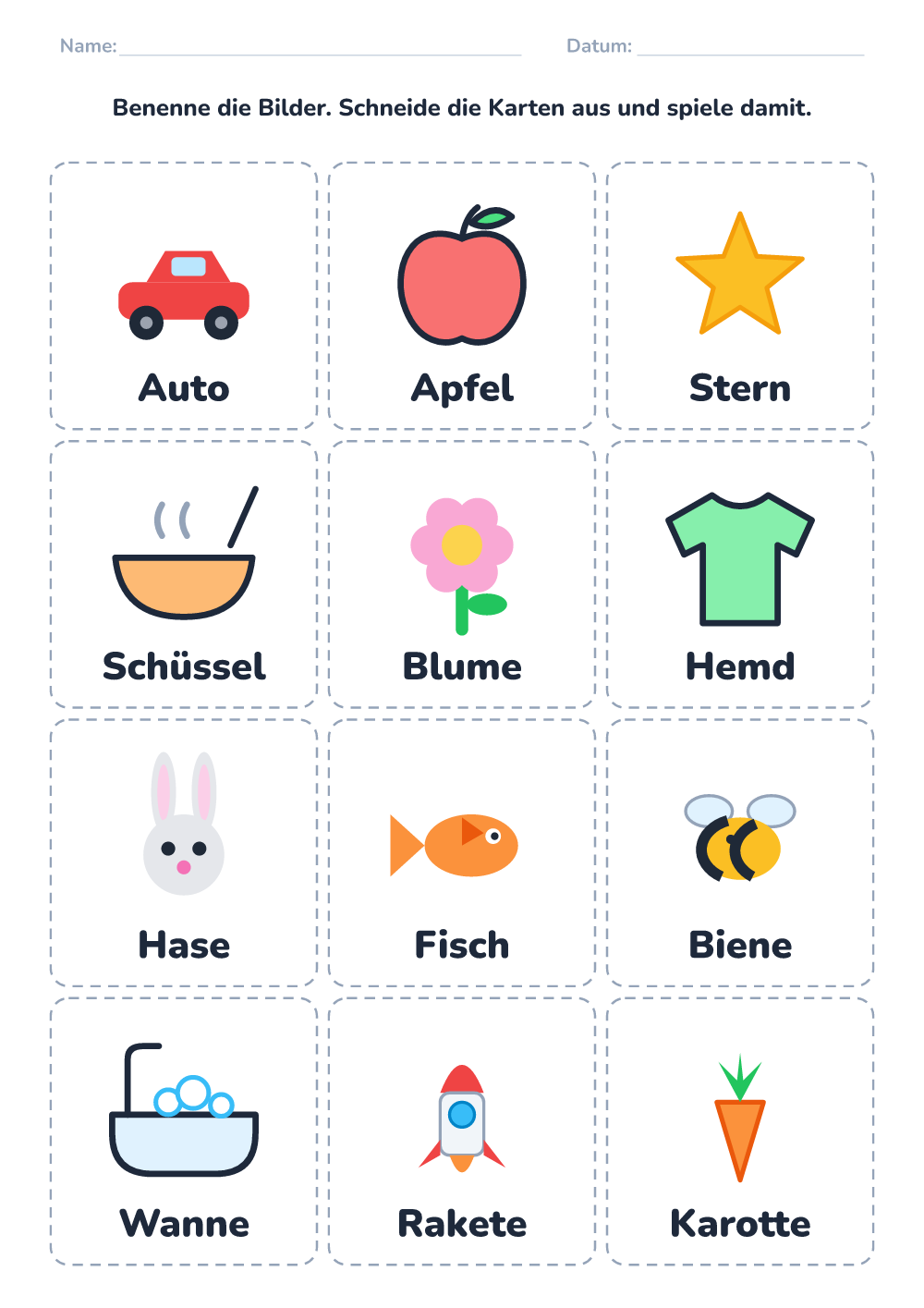 Bildkarten zum Benennen (schwer, zum Ausdrucken)