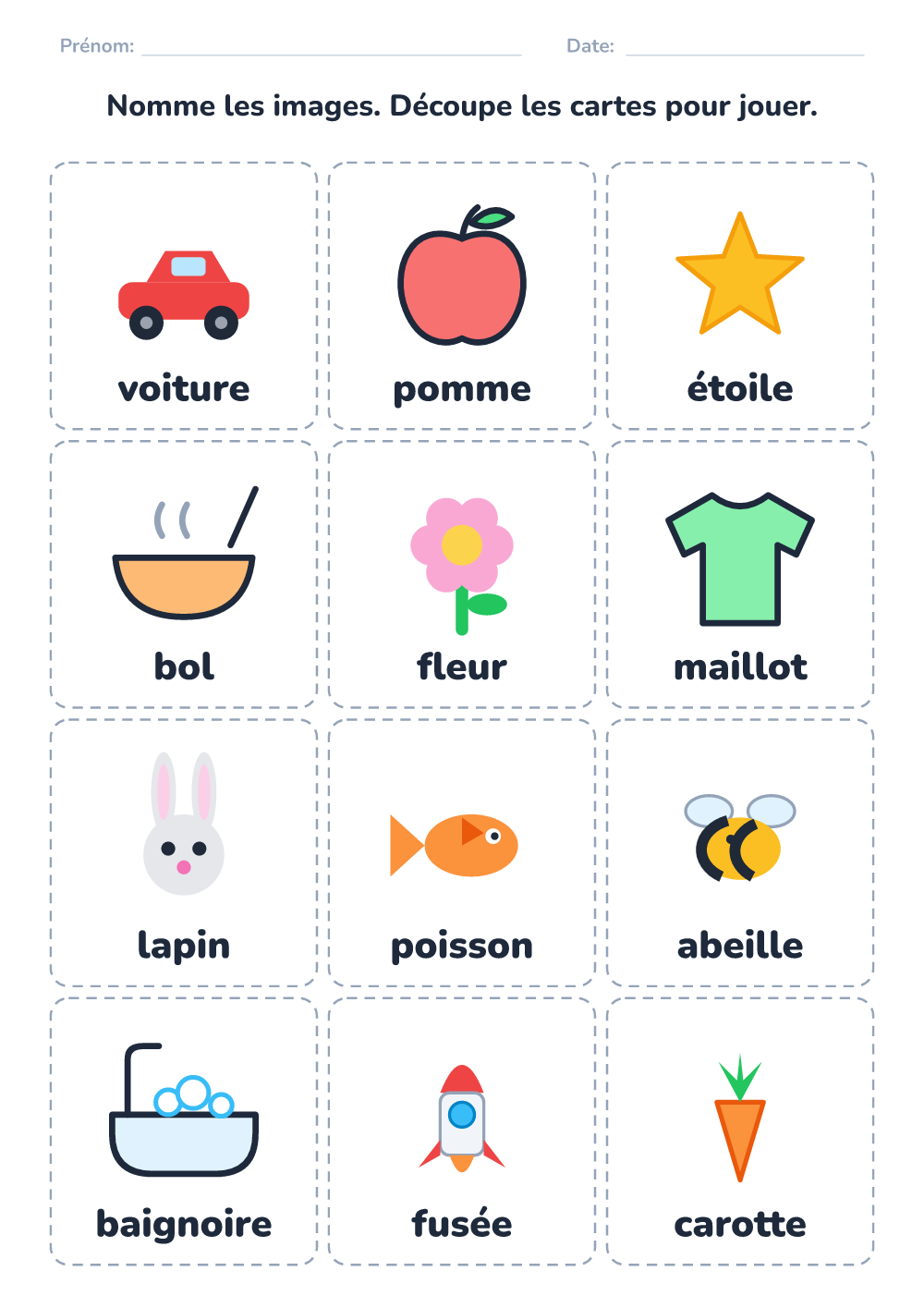 Imagier à nommer (difficile, à imprimer)