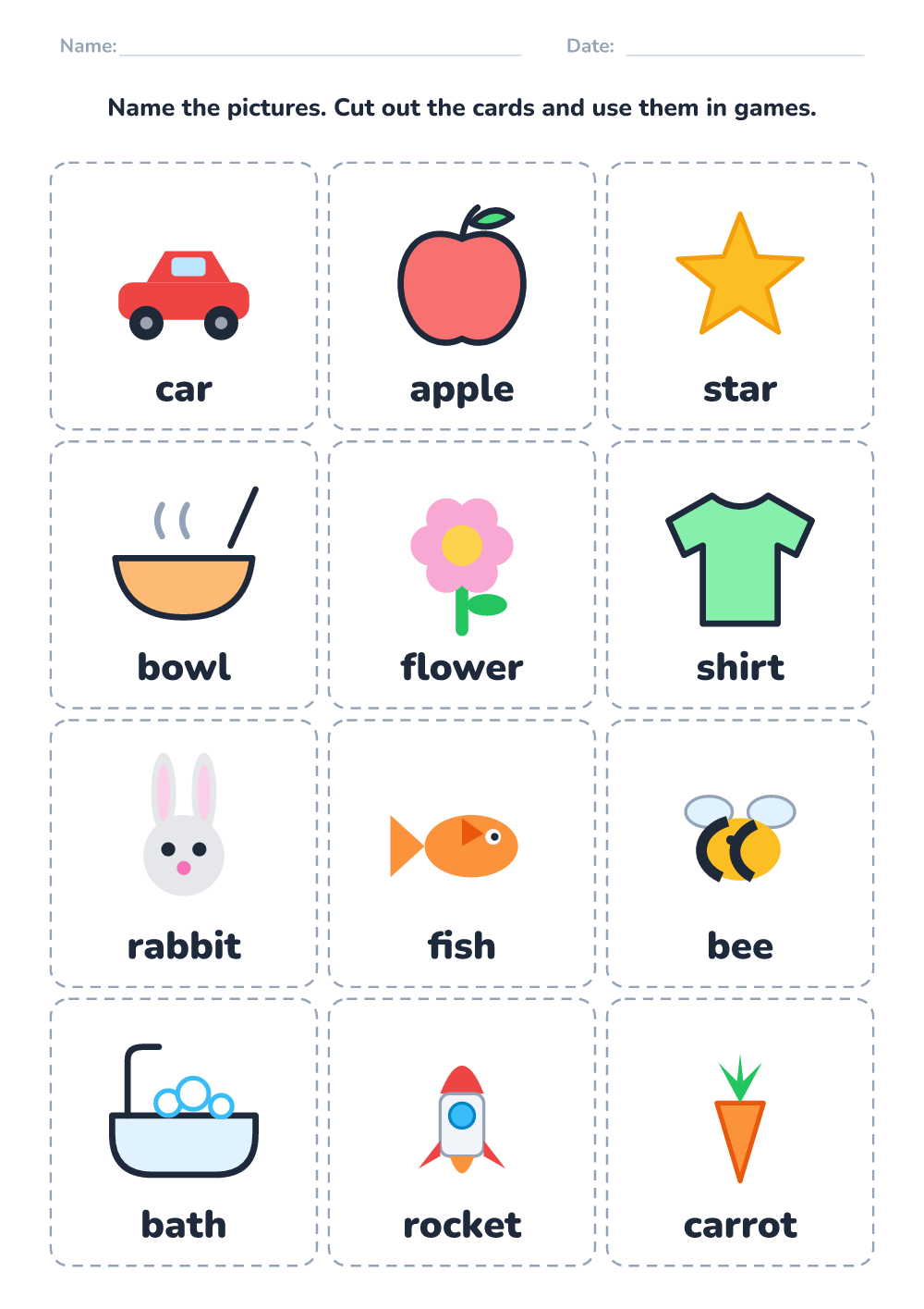 Picture naming cards (hard, printable)