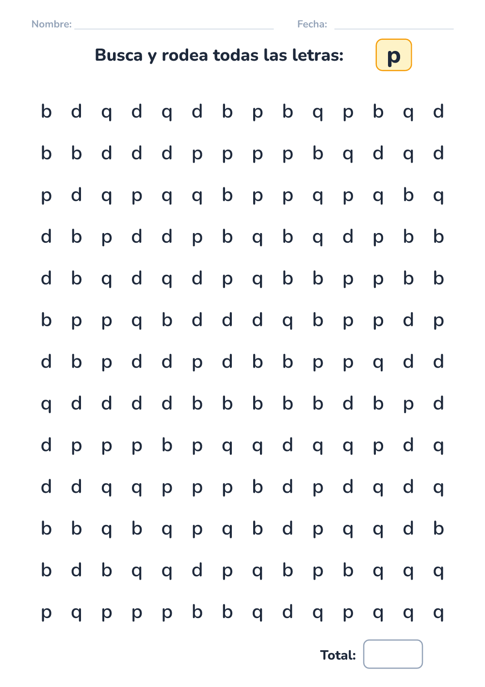 Discriminar letras p (difícil, para imprimir)