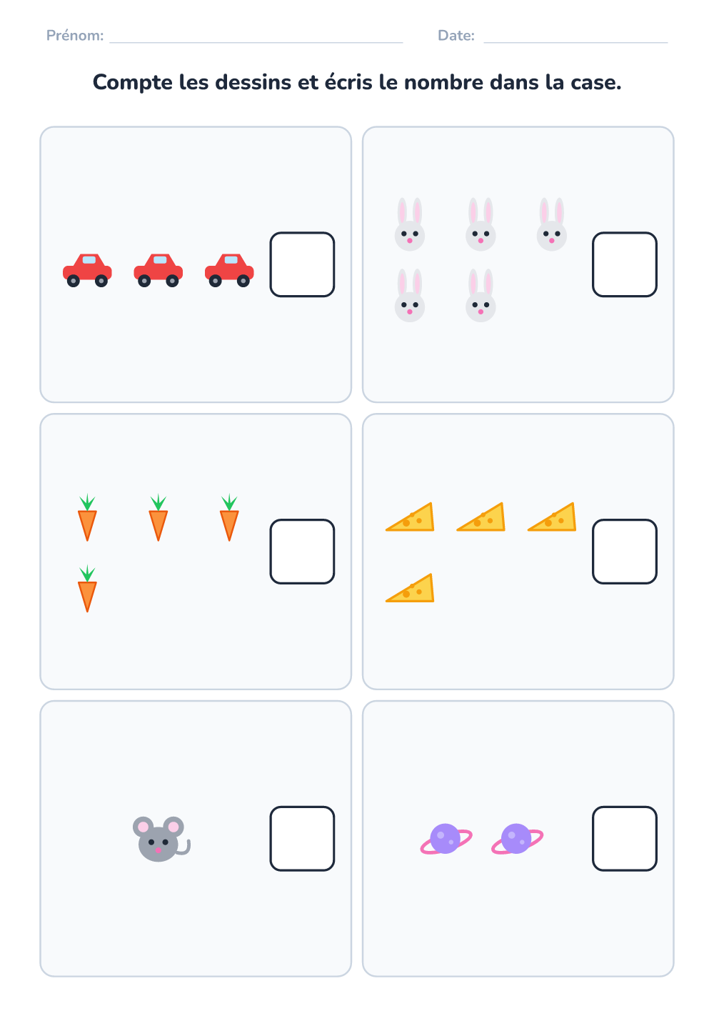 Compte et écris (facile, à imprimer)