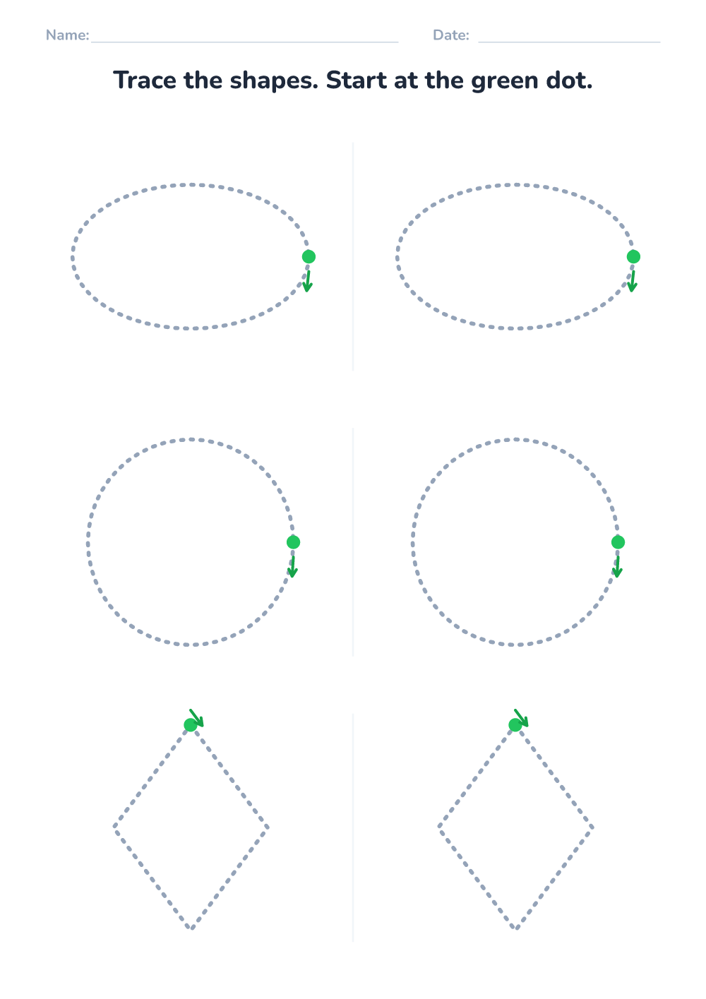 Shape tracing worksheet (easy, printable)