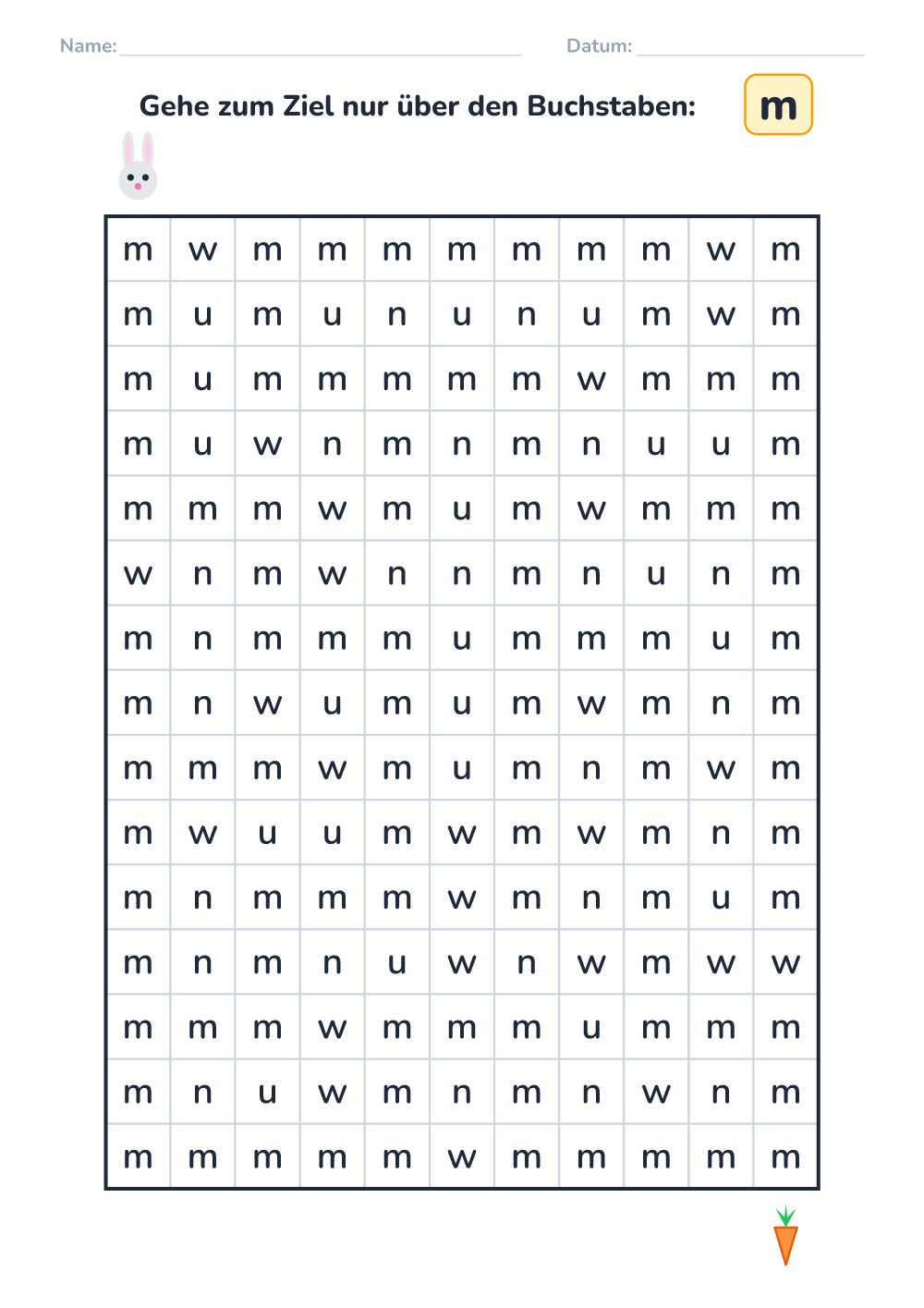 Buchstaben-Labyrinth m (schwer, zum Ausdrucken)