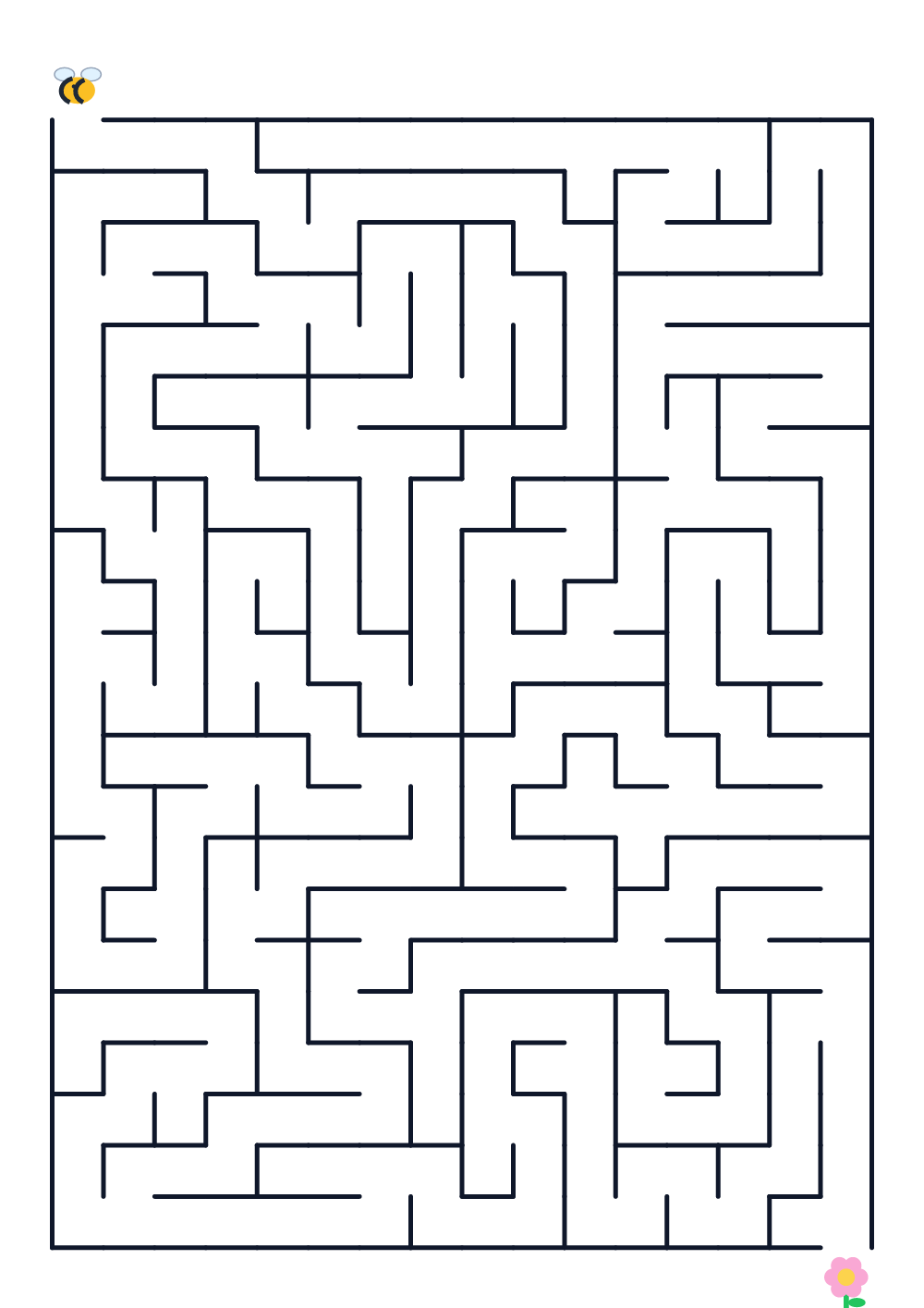 Maze for kids age 6-8 — bee and flower (printable)