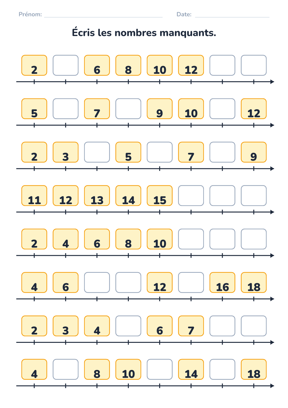 Nombres manquants (moyen, à imprimer)