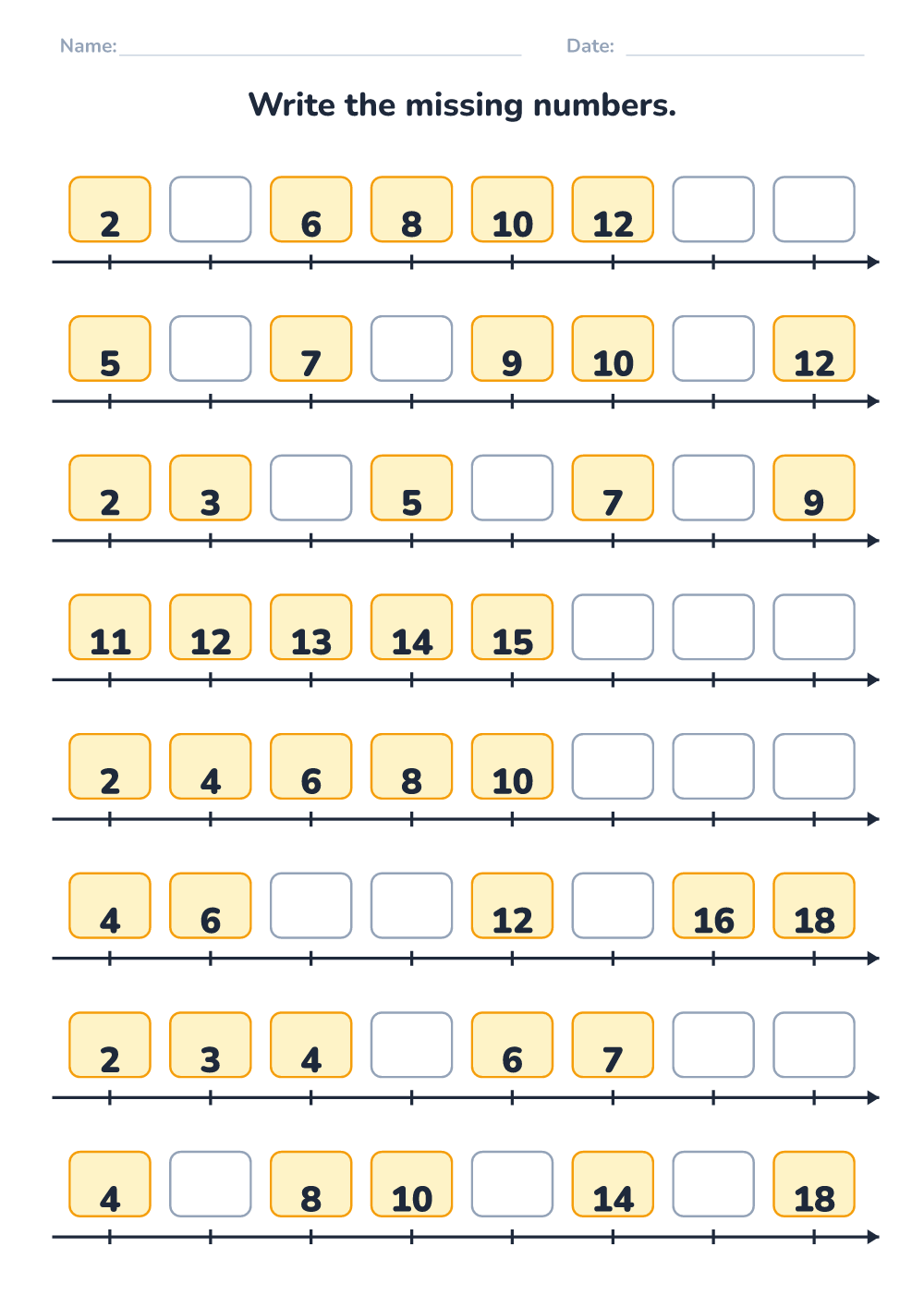 Missing numbers (medium, printable)
