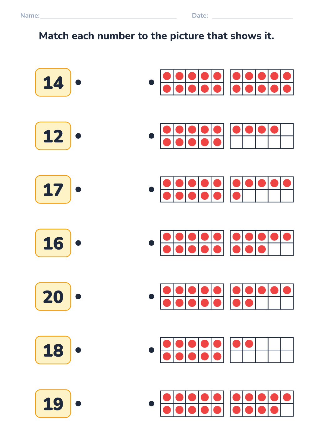 Match numbers and dots (hard, printable)