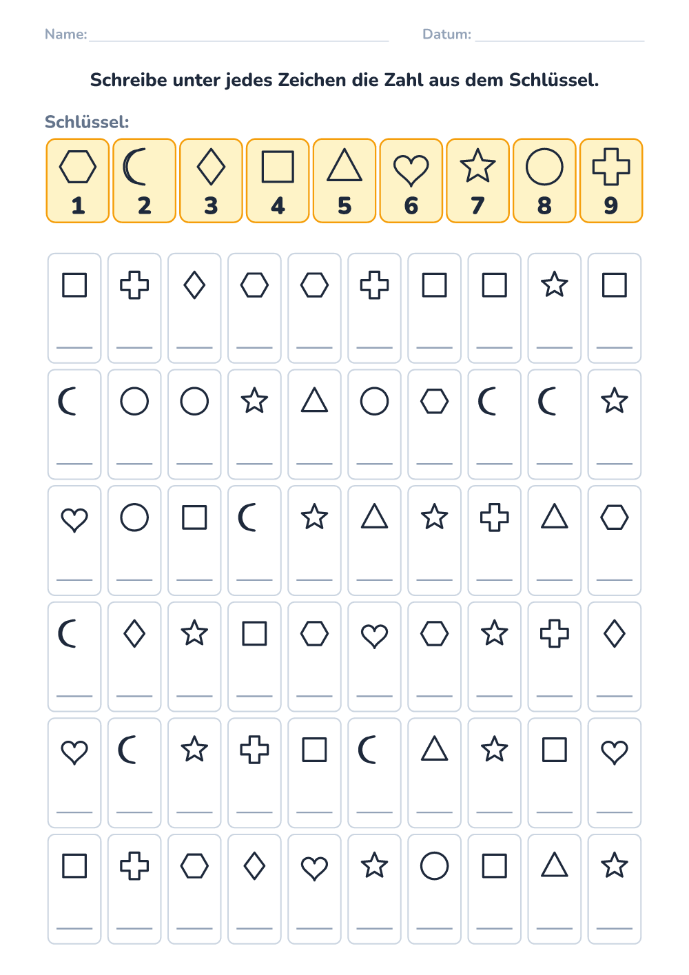 Symbol-Code (schwer, zum Ausdrucken)