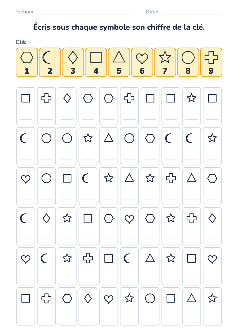 Code secret (difficile, à imprimer)