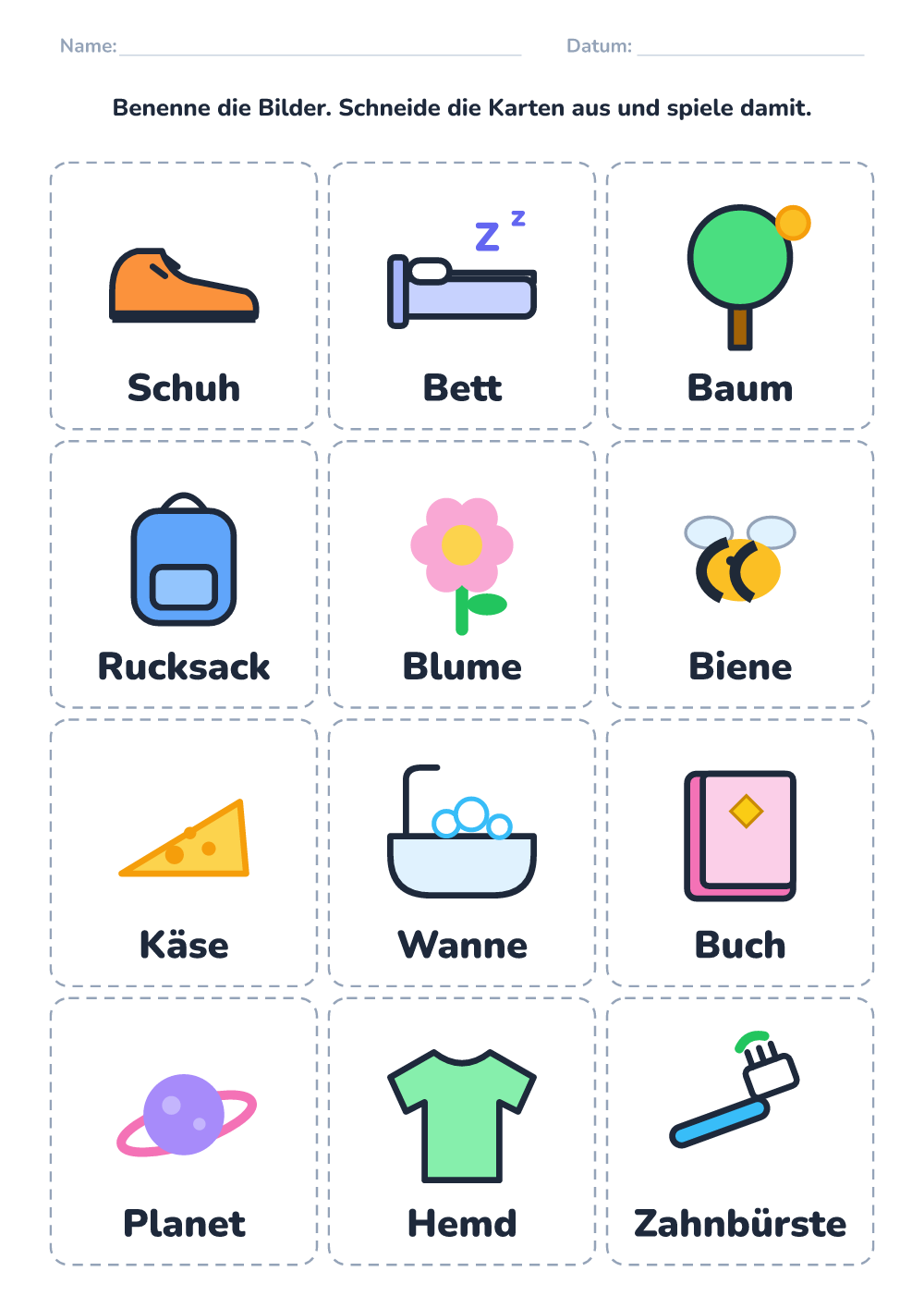 Bildkarten zum Benennen (schwer, zum Ausdrucken)