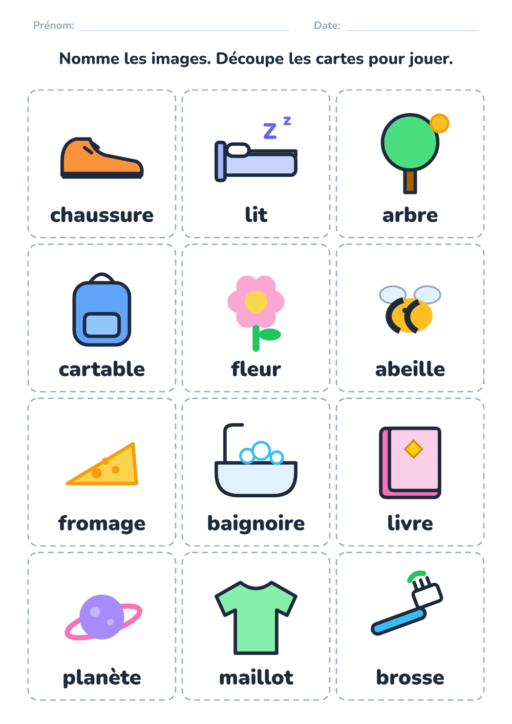 Imagier à nommer (difficile, à imprimer)