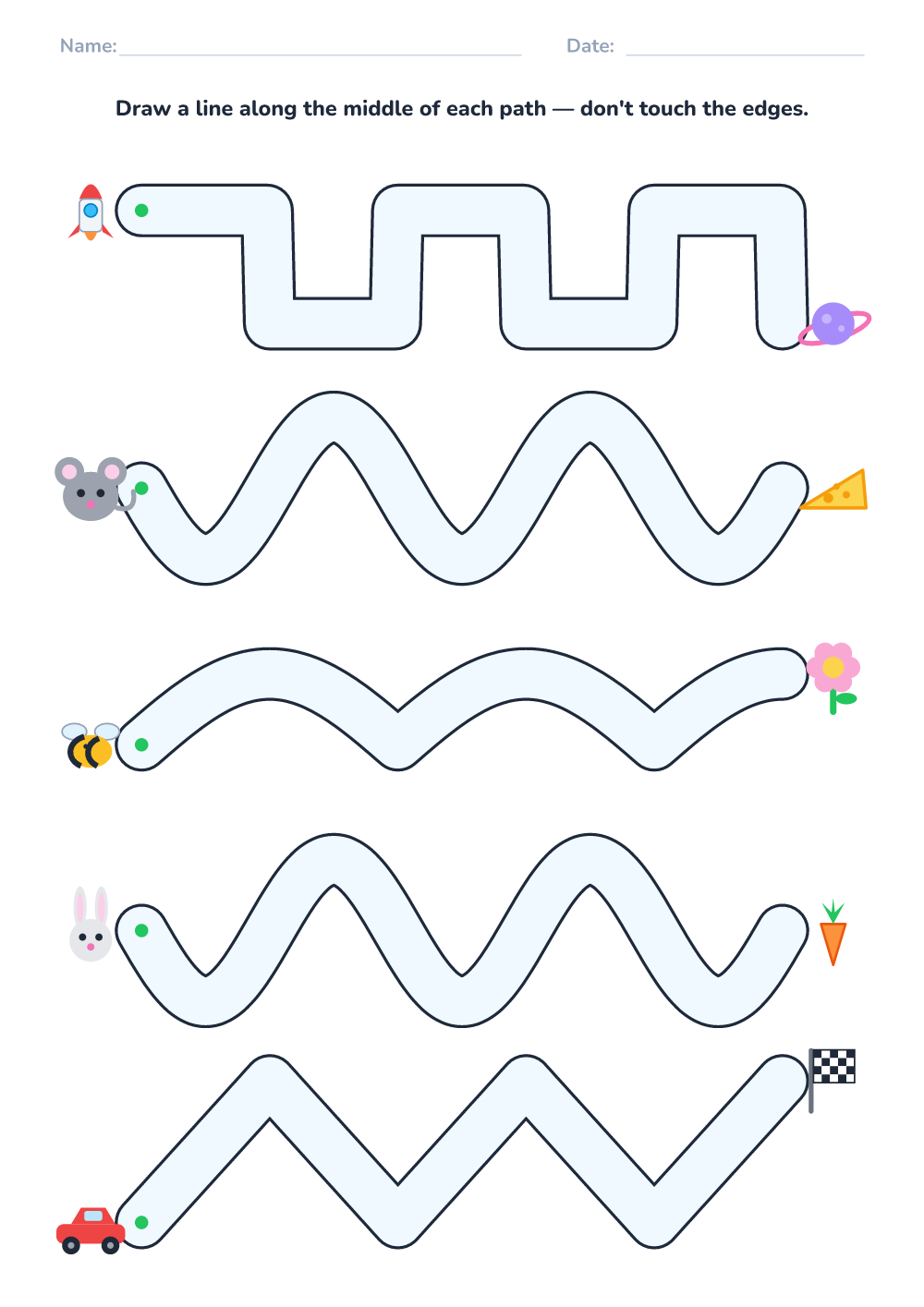 Pencil control worksheet (medium, printable)