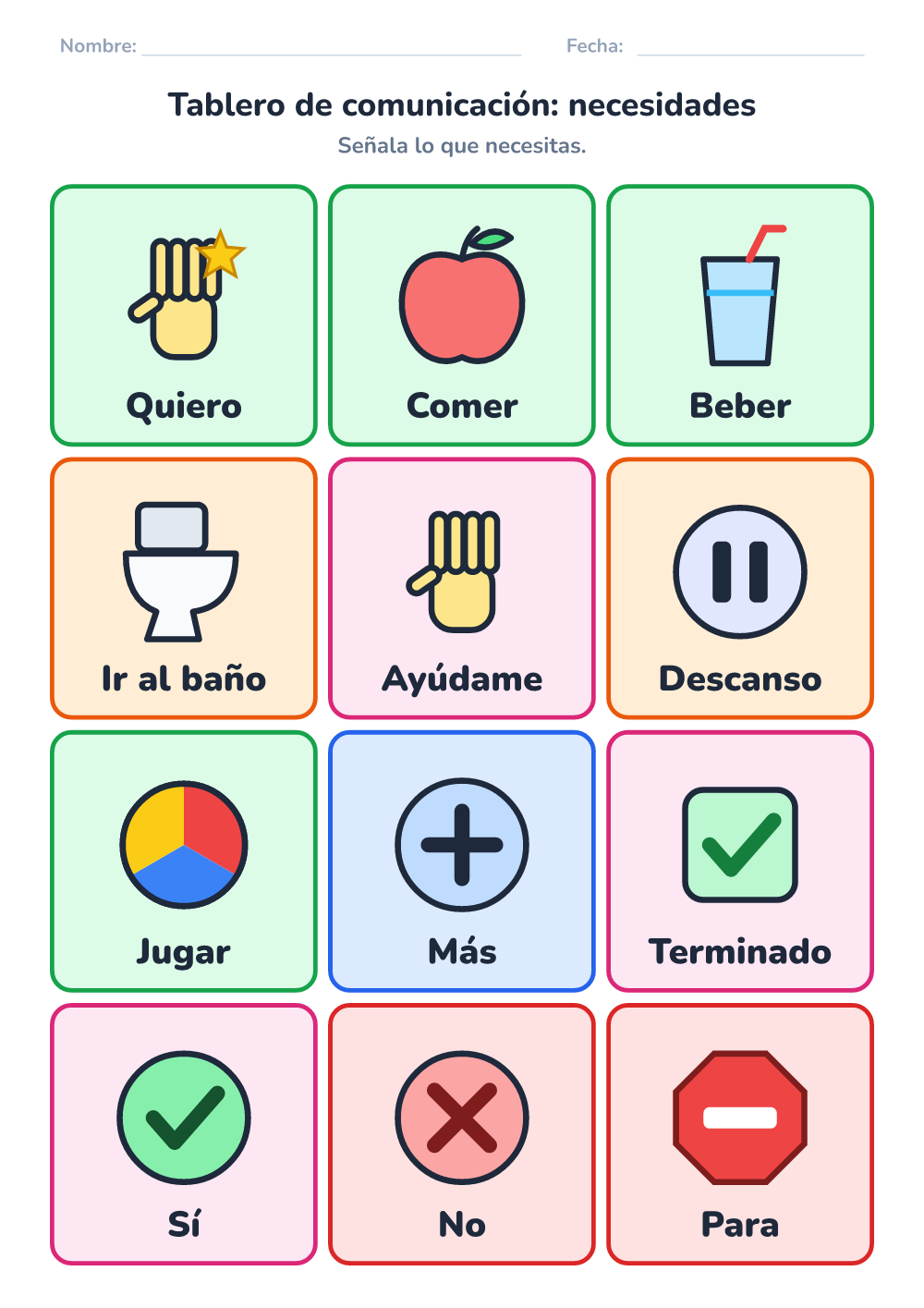 Tablero de comunicación — necesidades (difícil, para imprimir)