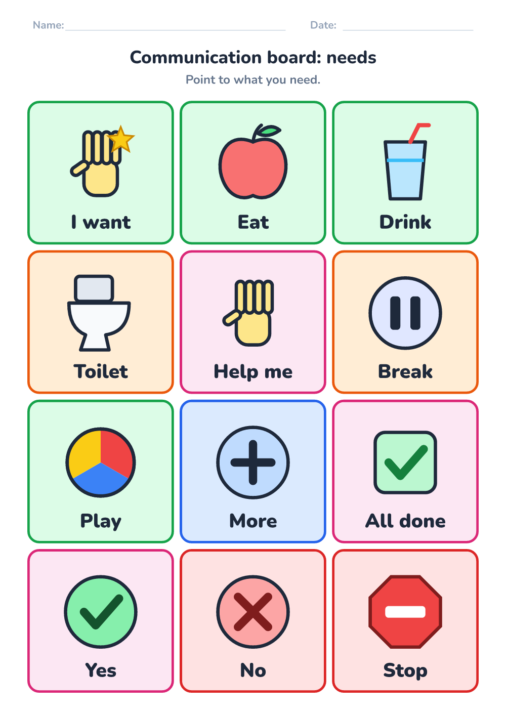 Communication board — needs (hard, printable)