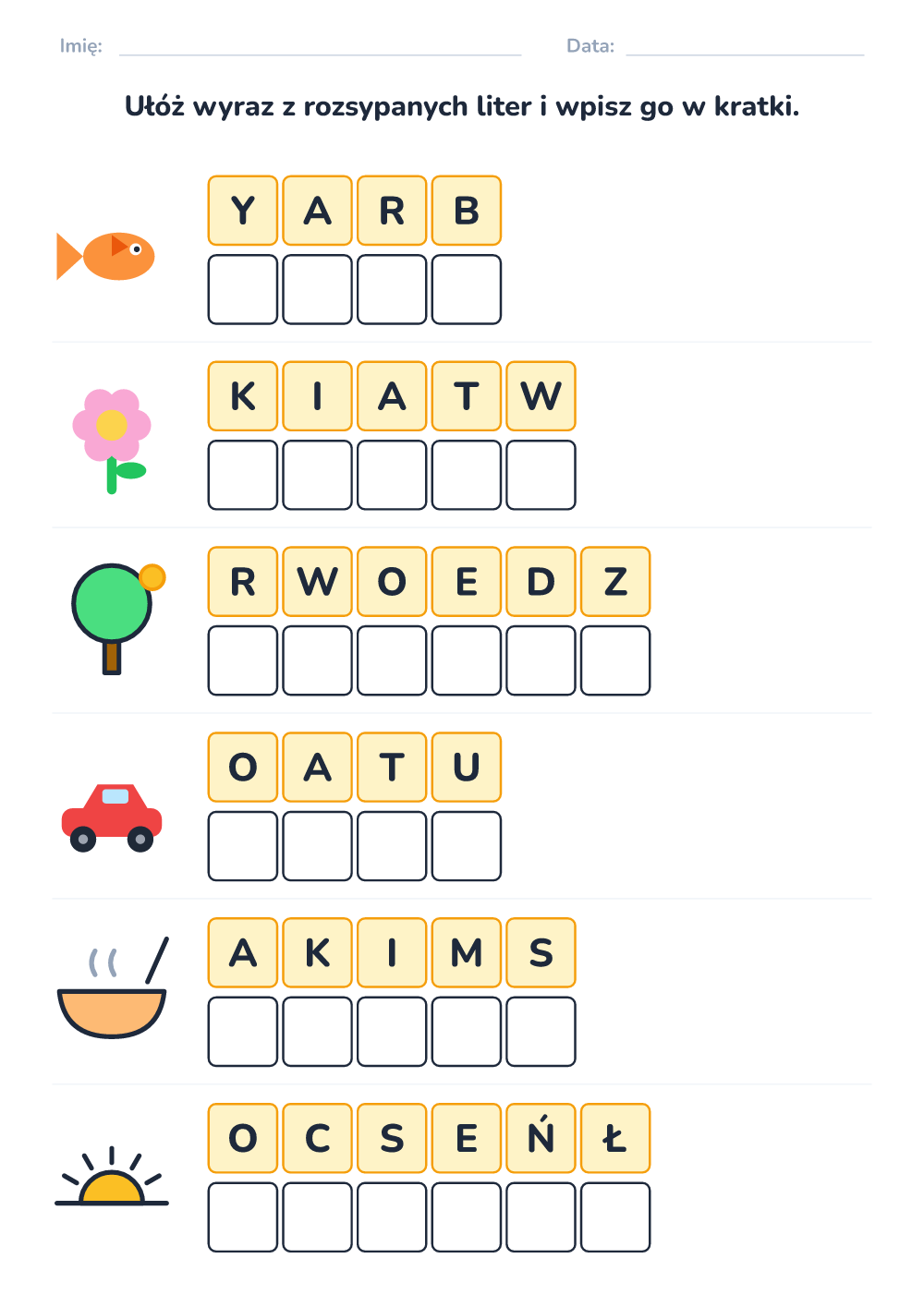 Rozsypanka literowa (średni, do druku)