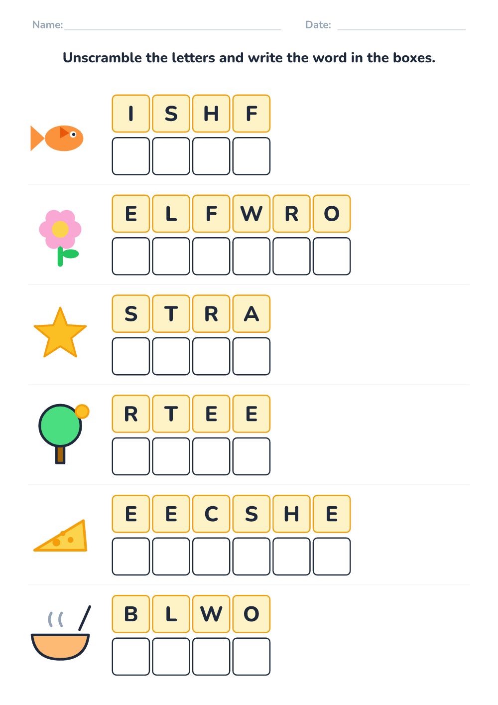 Scrambled words (medium, printable)