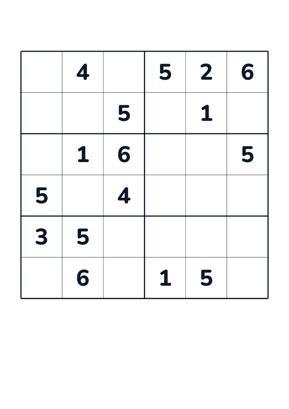 Sudoku 6x6 for kids age 6-8 (printable)