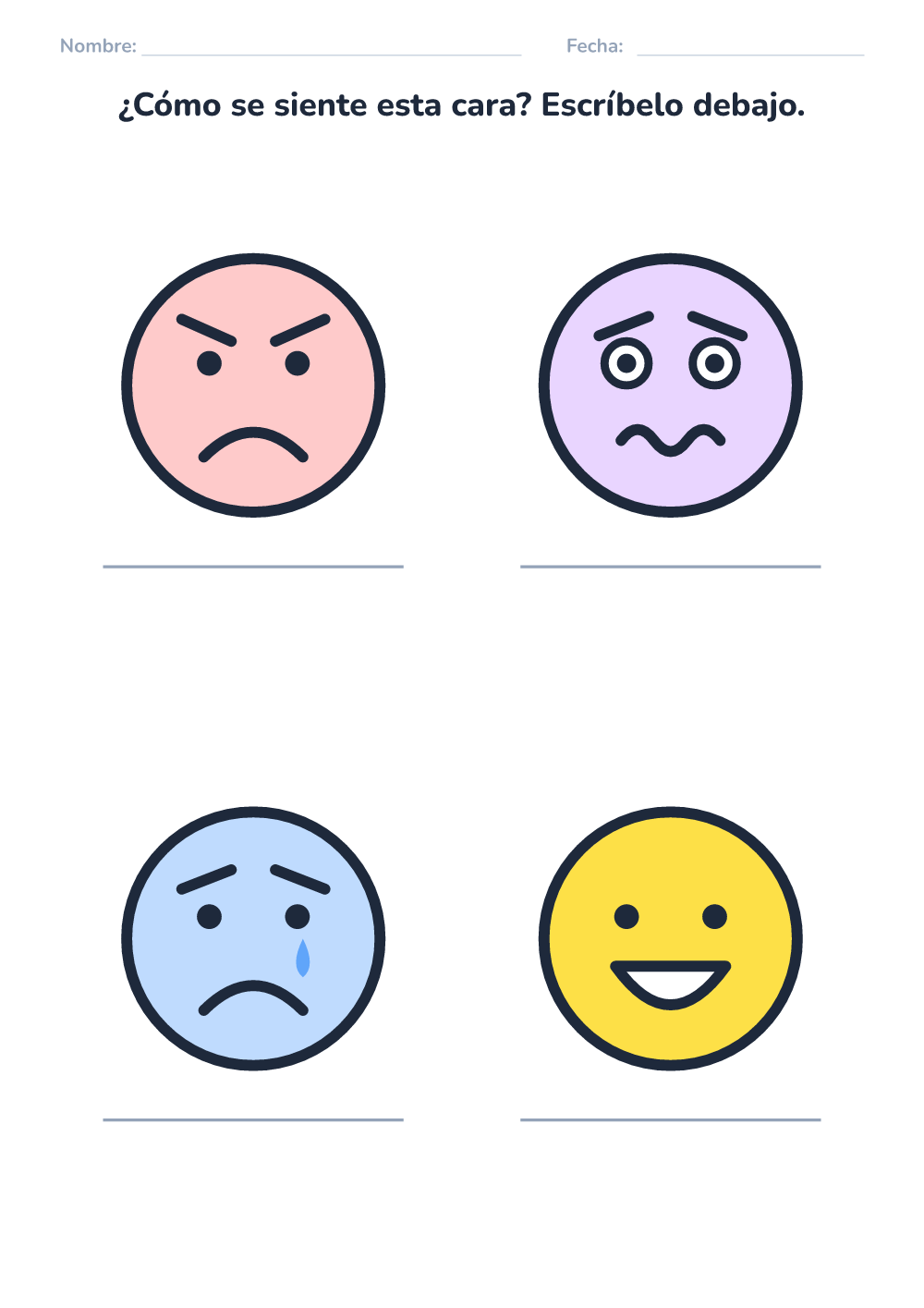 Emociones – ficha — nombra la emoción (fácil, para imprimir)