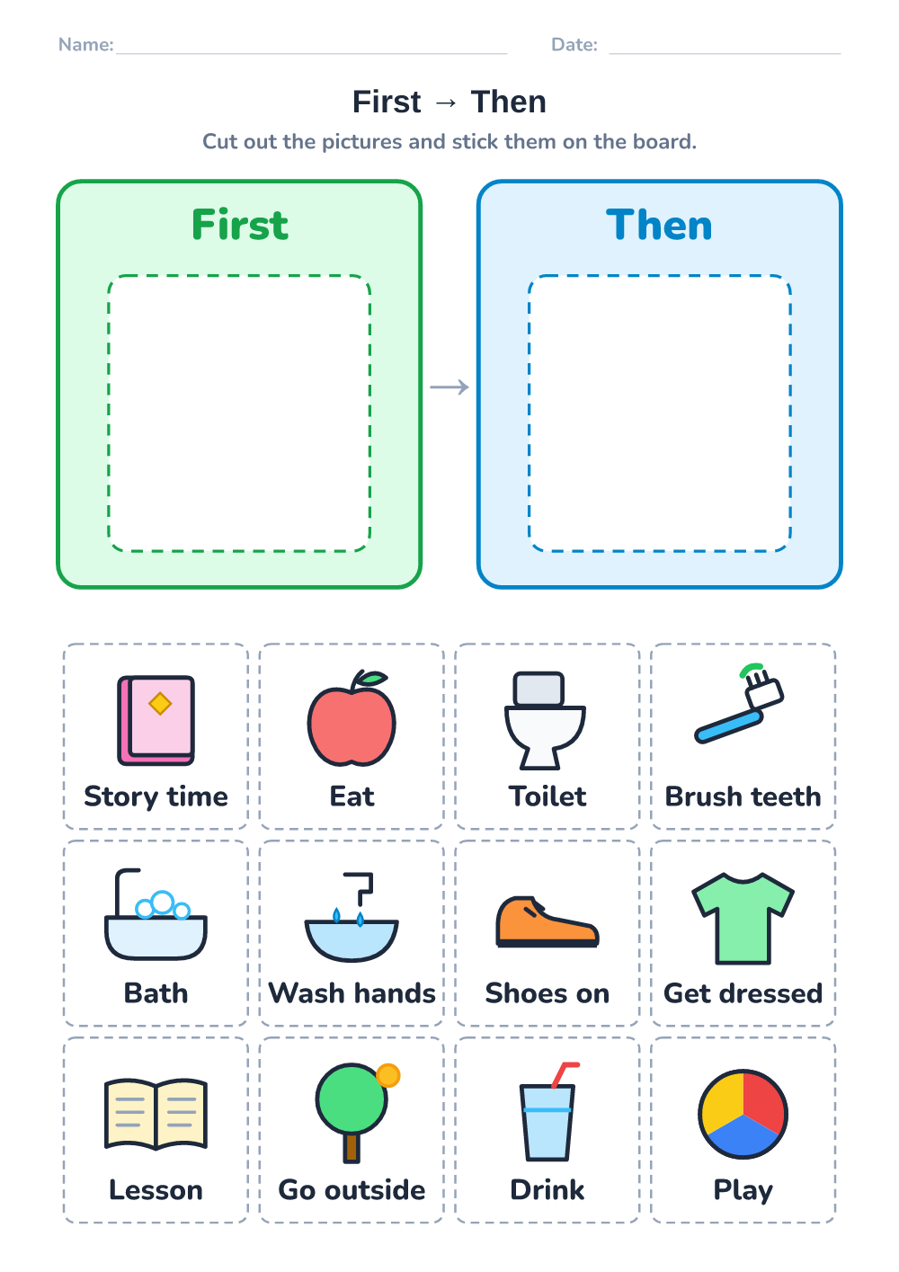Visual schedule — first – then (hard, printable)