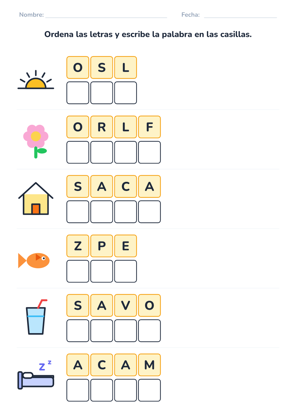 Letras desordenadas (fácil, para imprimir)
