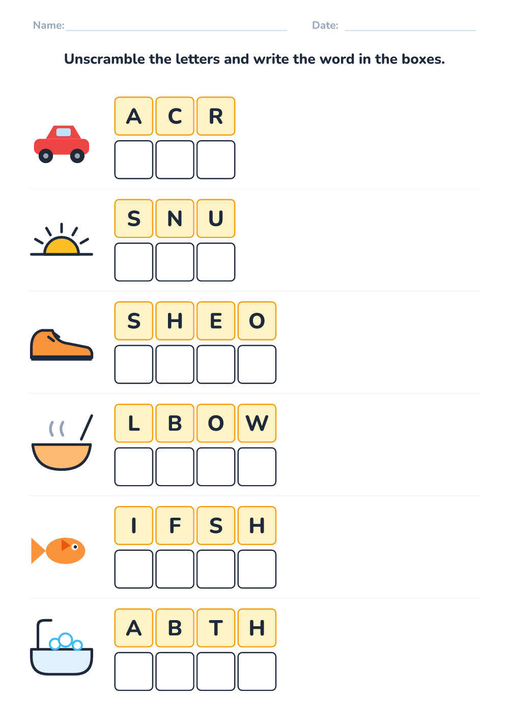 Scrambled words (easy, printable)