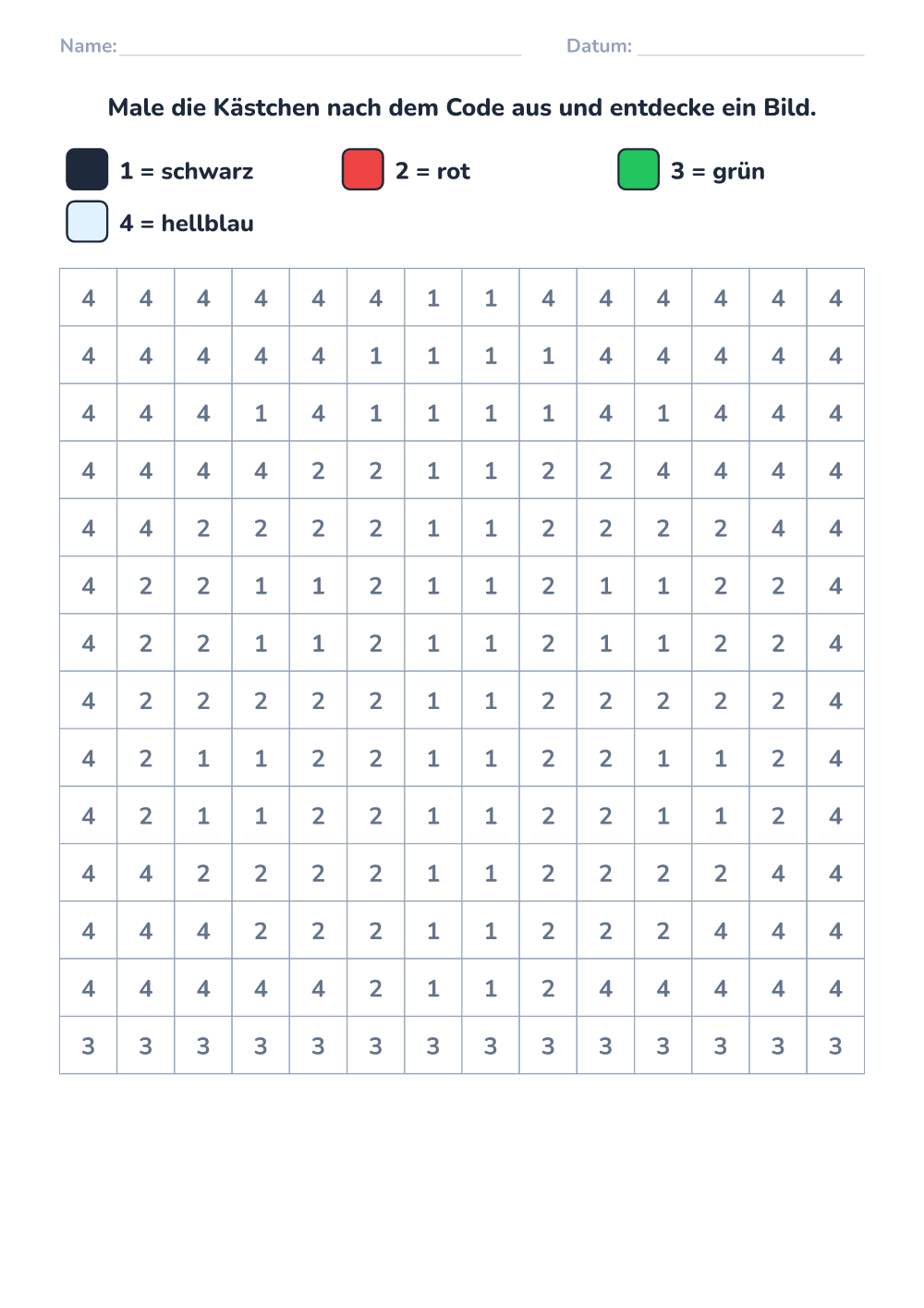 Malen nach Code (schwer, zum Ausdrucken)