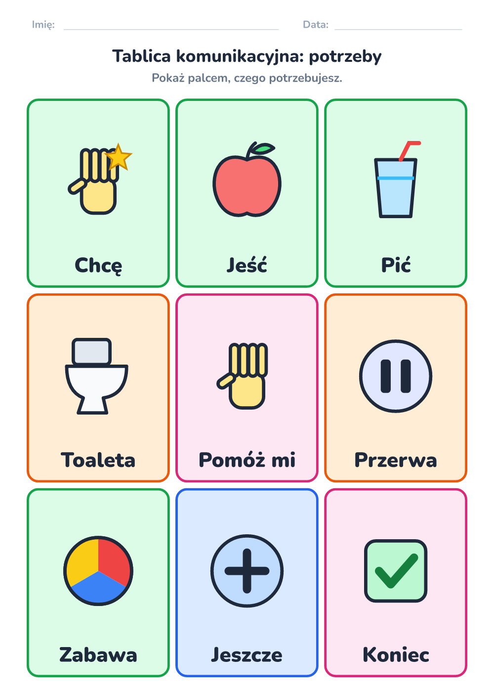 Tablica komunikacyjna — potrzeby (średni, do druku)