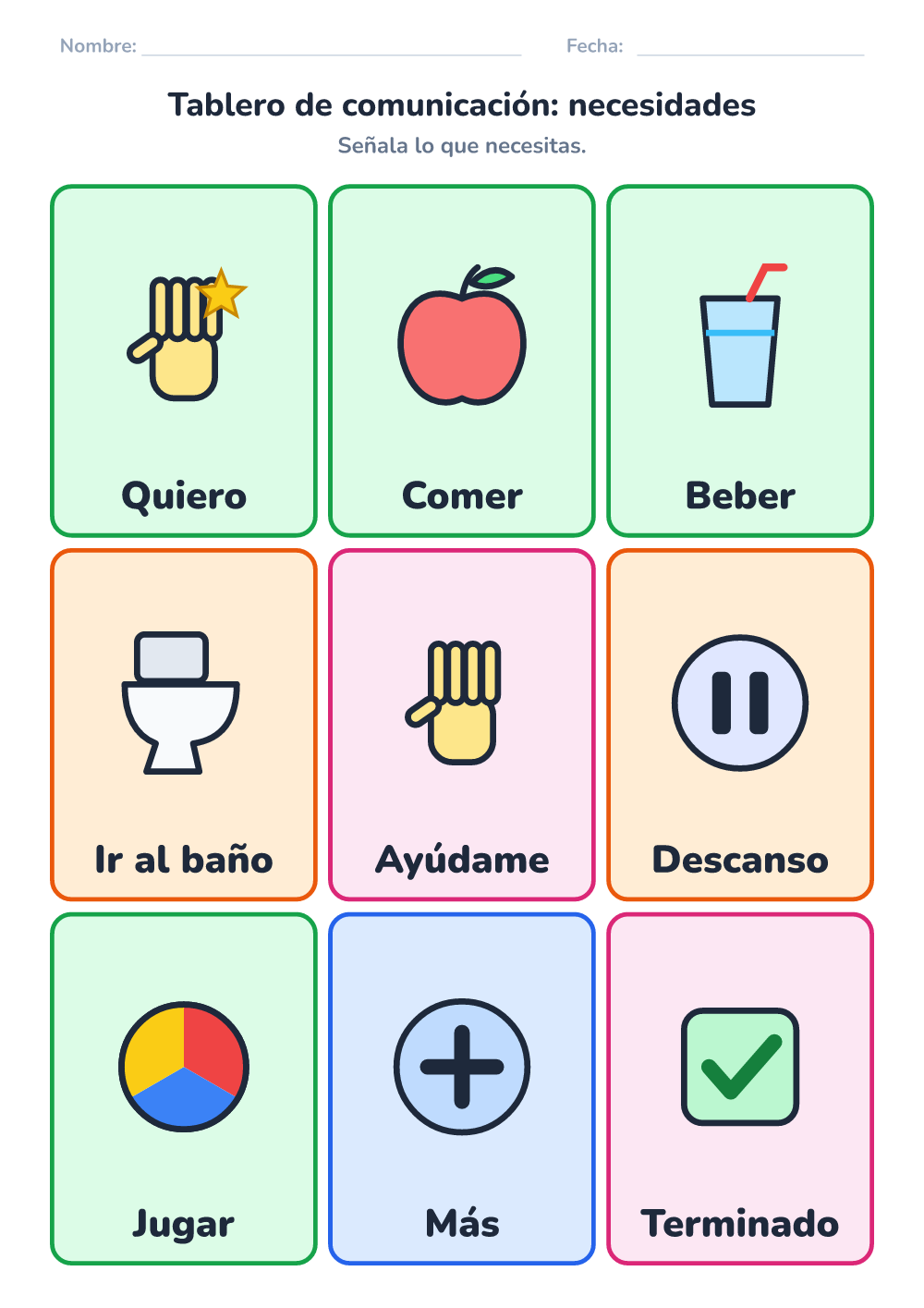 Tablero de comunicación — necesidades (medio, para imprimir)
