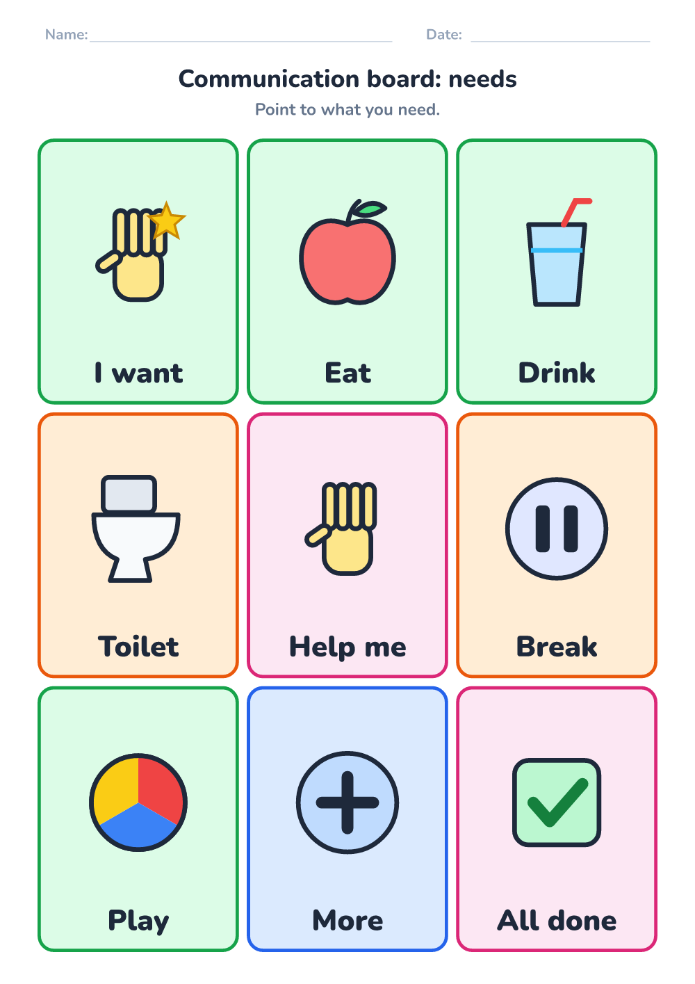 Communication board — needs (medium, printable)