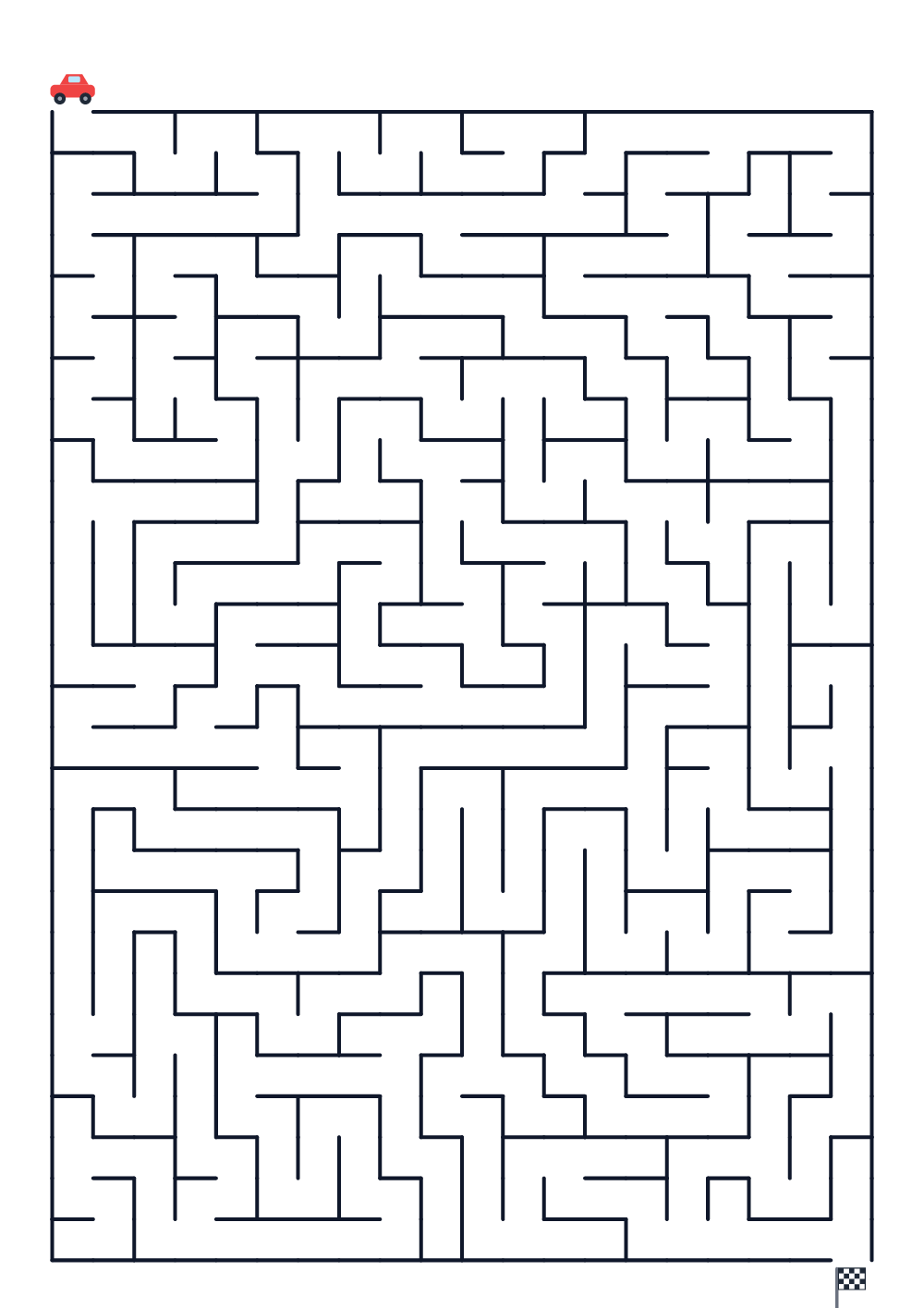 Maze for kids age 8-10 — car and finish flag (printable)